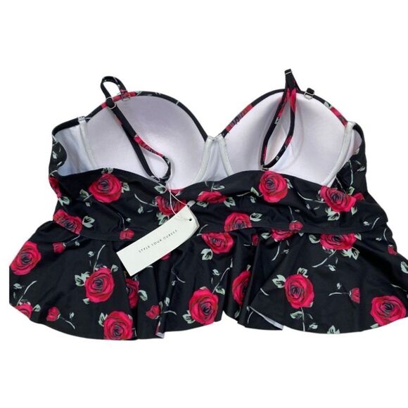 New With Tags RoseGal Black Floral Ruffle Bikini Swim Top 5X - Picture 3 of 10